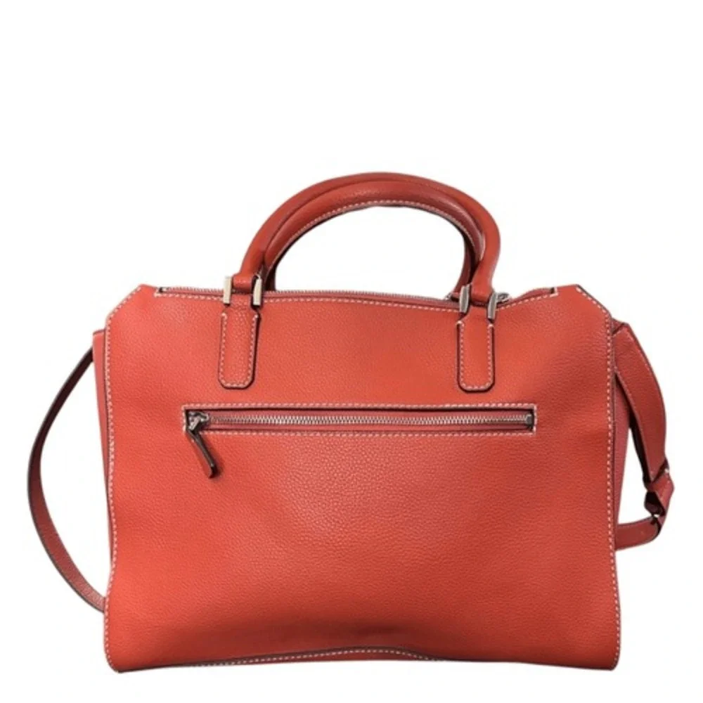 GUESS Satchel Handbag Burnt Orange Canvas Leather Trim Top Handle Crossbody Bag‎